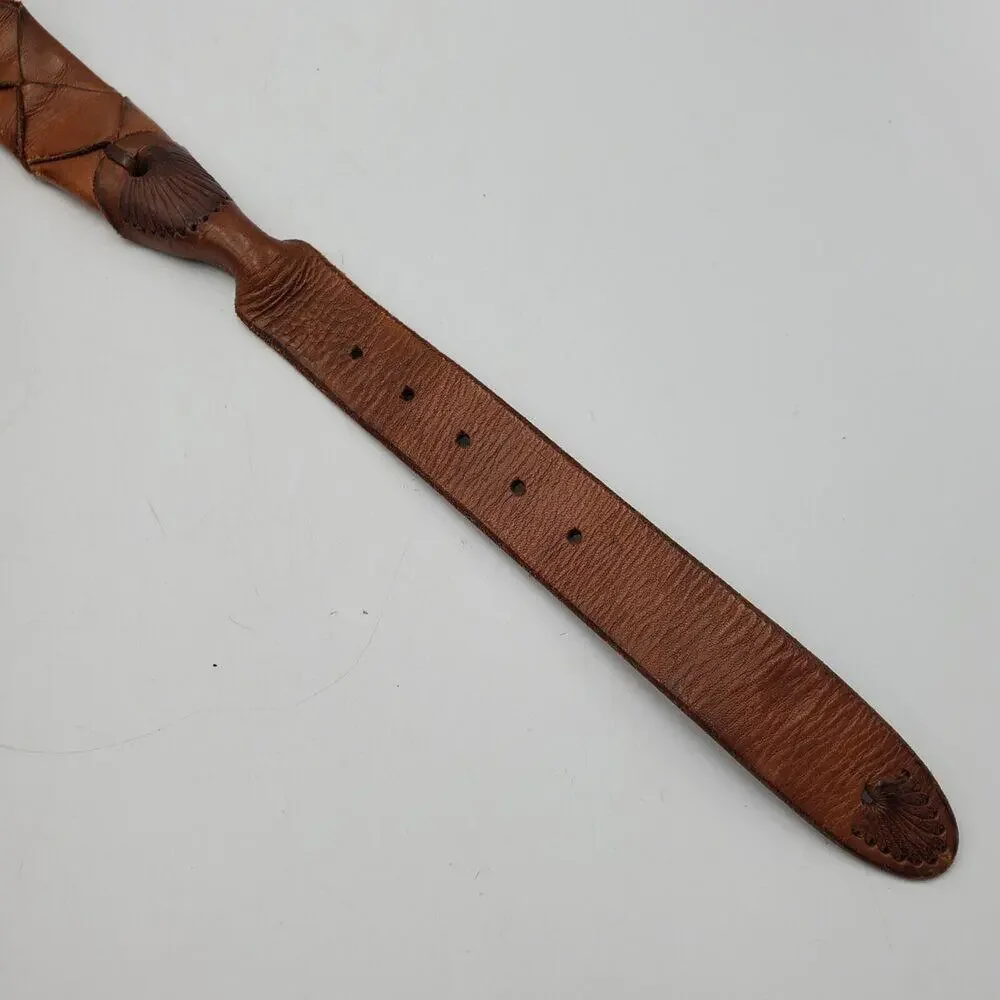 Vintage Woven Leather Belt Brown Adjustable‎ La Franch'e Paris Western European